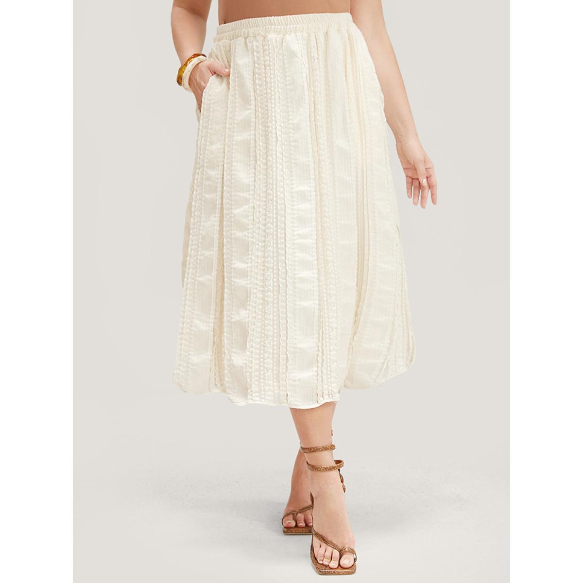 Plus Size Solid Textured Pocket Plisse Skirt Women Apricot Vacation Ruffles Low stretch Pocket Dailywear Skirts BloomChic 14-16/1X Product Image
