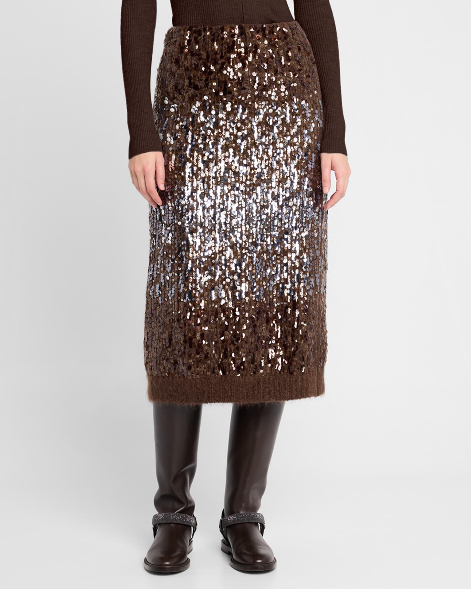 Multi-Size Degrade Pailette Mohair Knit Midi Skirt Product Image