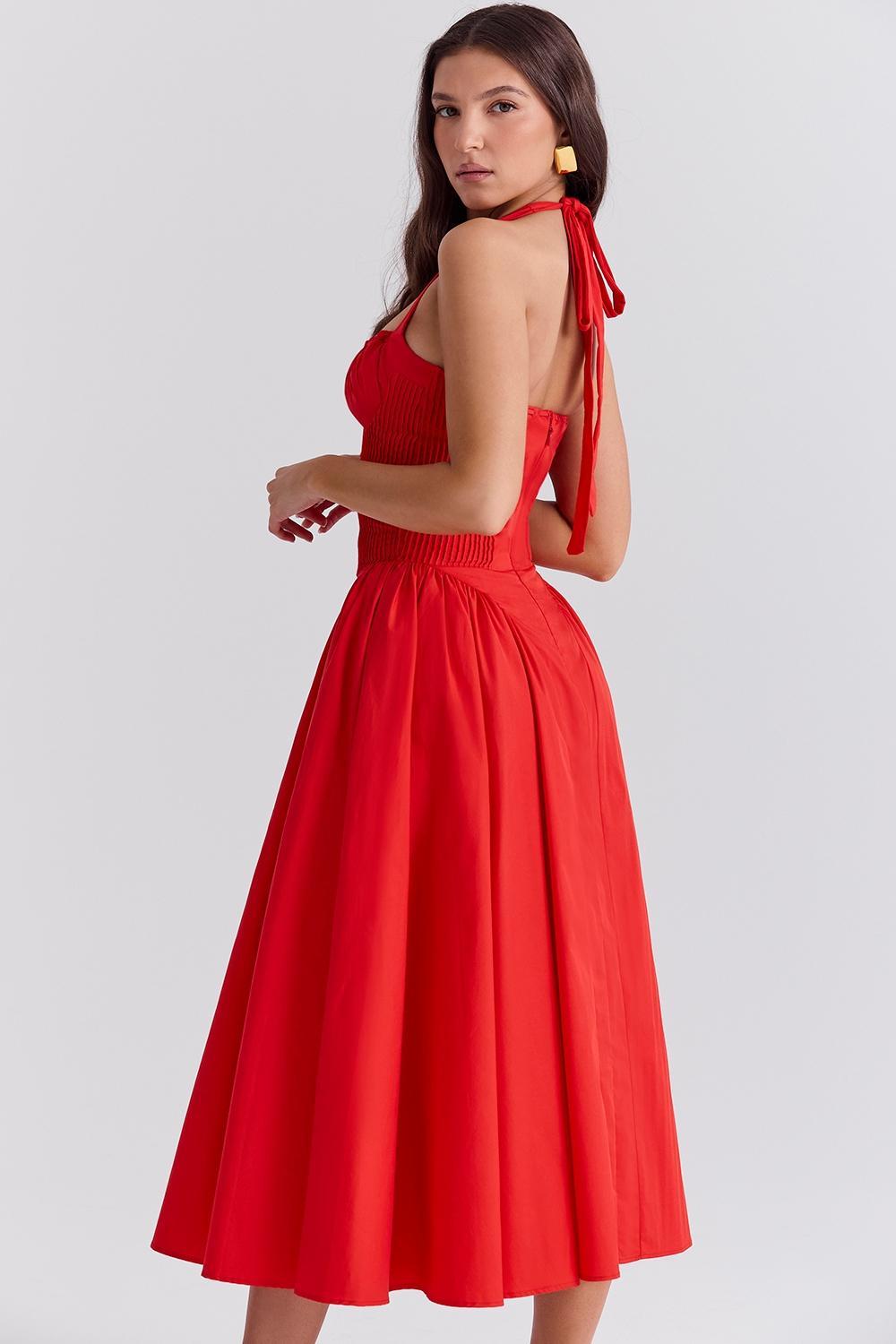 Adabella Italian Tomato Cotton Halter Sundress Product Image