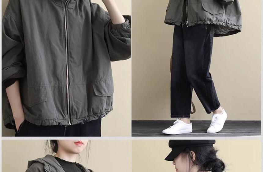 Plain Hooded Oversized Zip Jacket Product Image