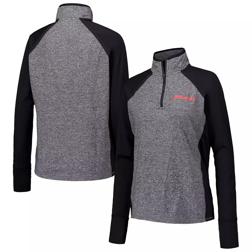 Women's Black/Heather Gray Nebraska Huskers Finalist Raglan Quarter-Zip Jacket, Size: Small Product Image