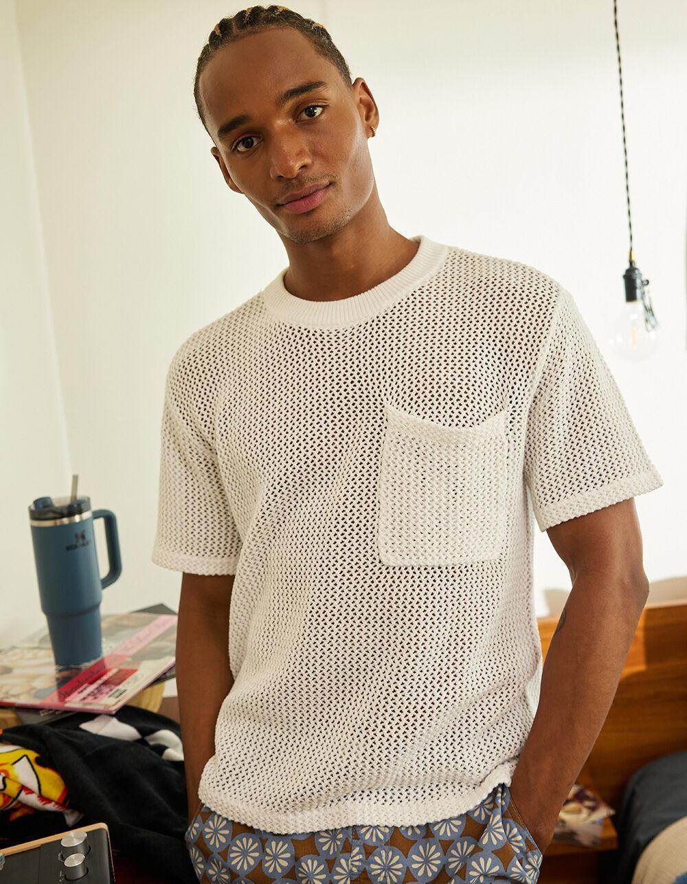 RSQ Mens Crochet Pocket Tee - WHITE Product Image