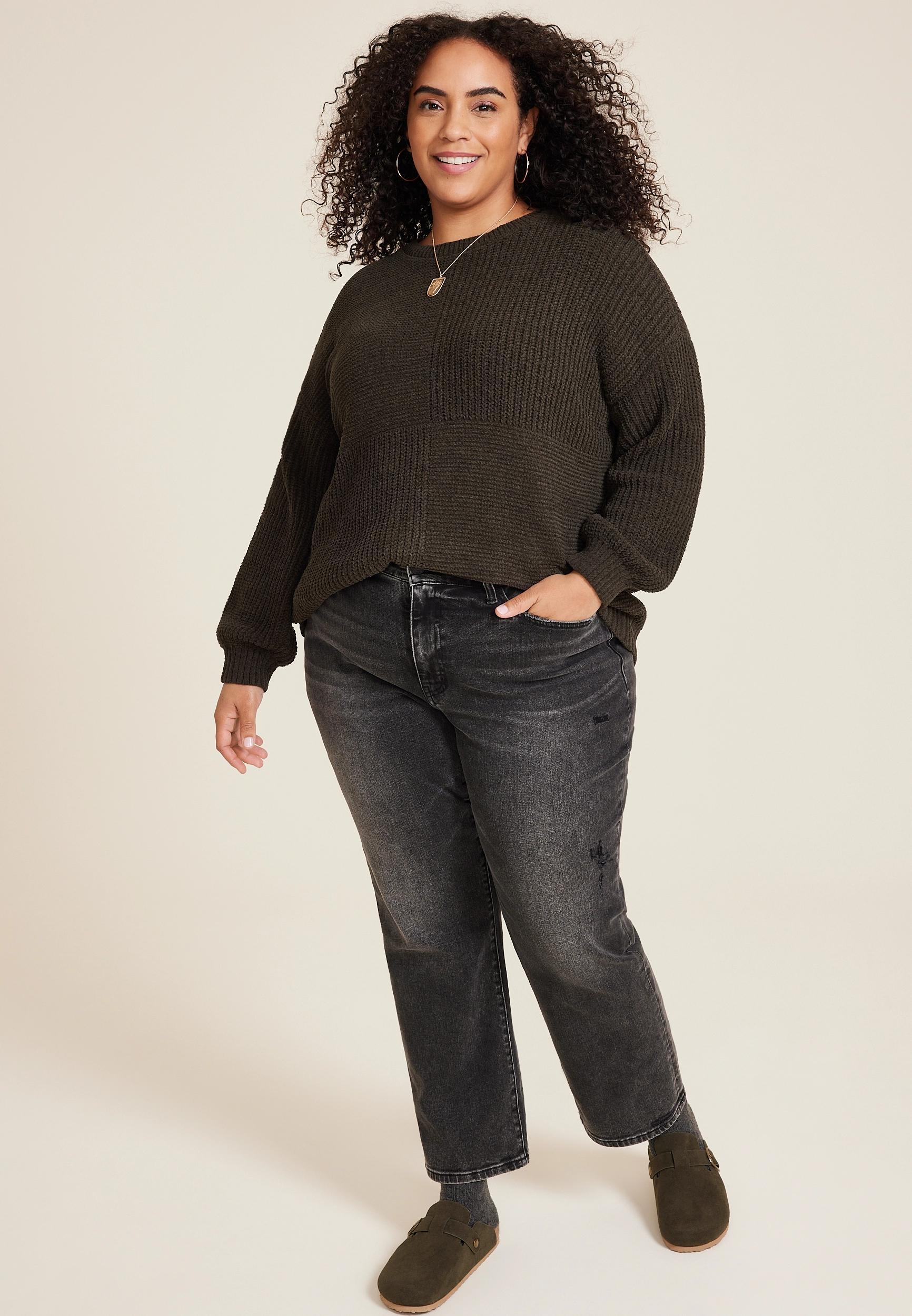 Maurices Plus Size Womens Matte Chenille Checkerboard Sweater Gray Size 0X Product Image