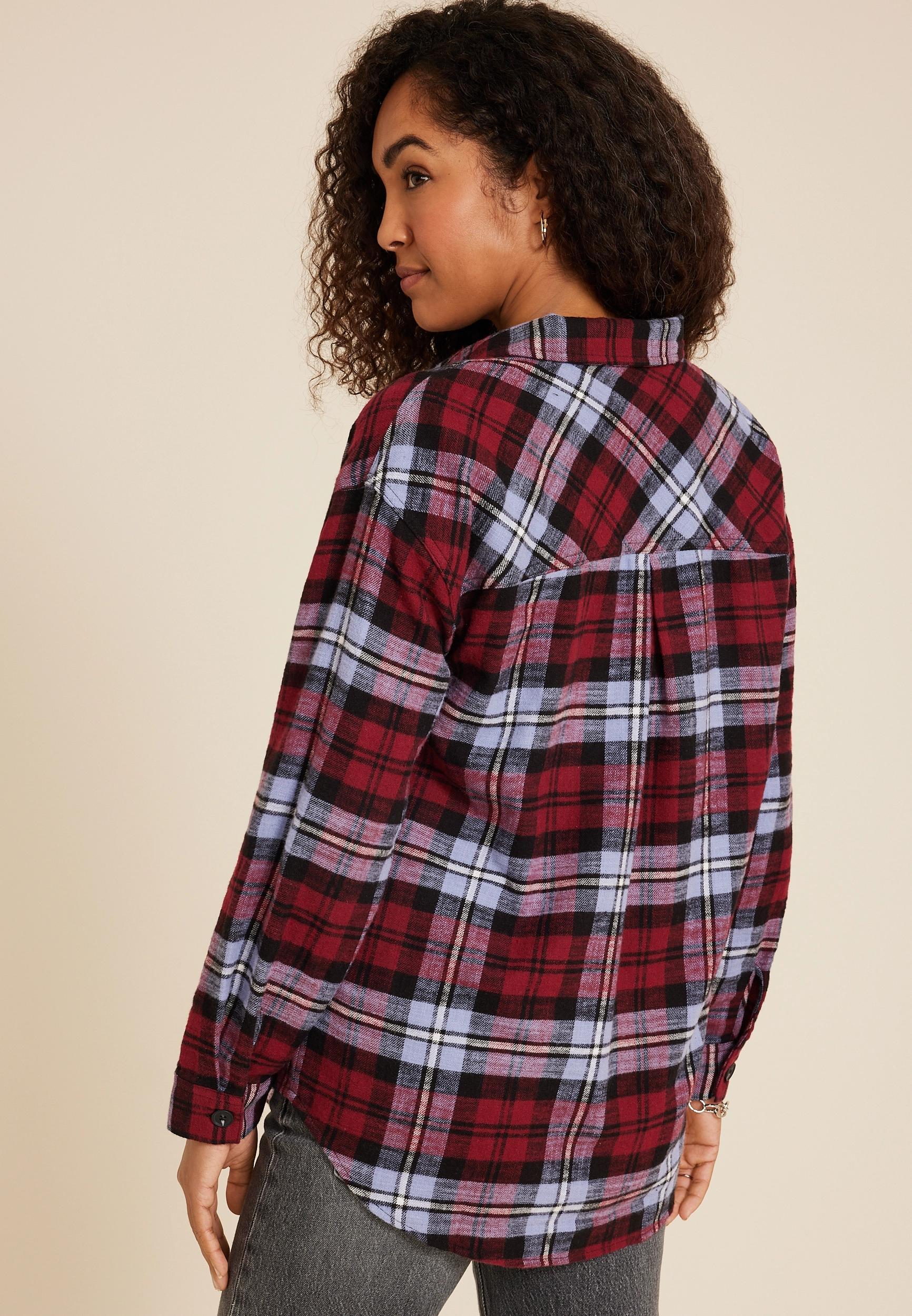 Cabin Plaid Boyfriend Button Down Shirt Product Image