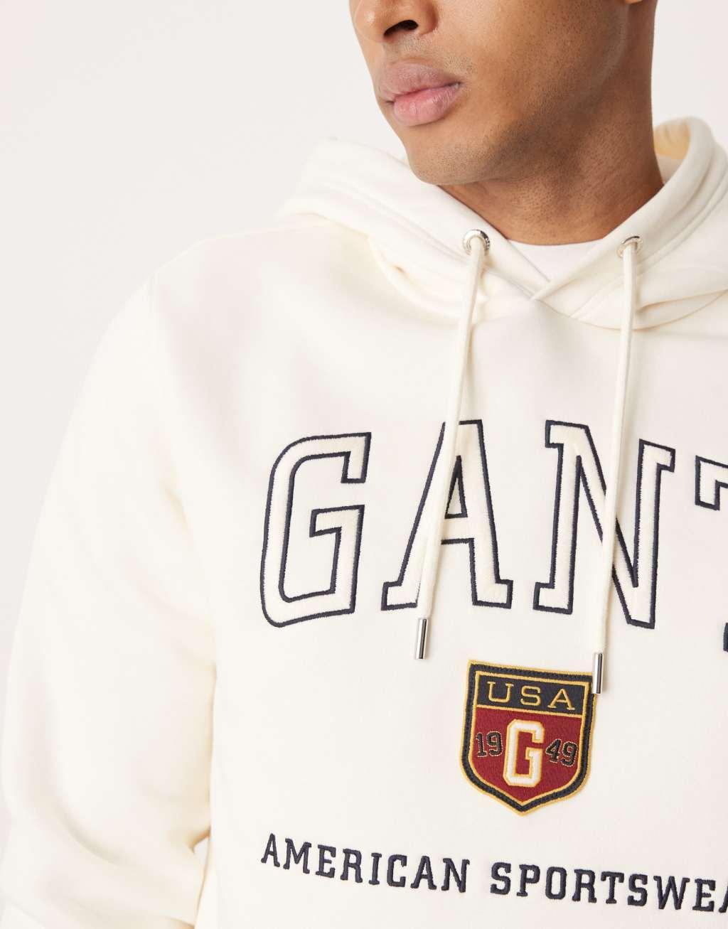 GANT varsity logo hoodie in cream Product Image