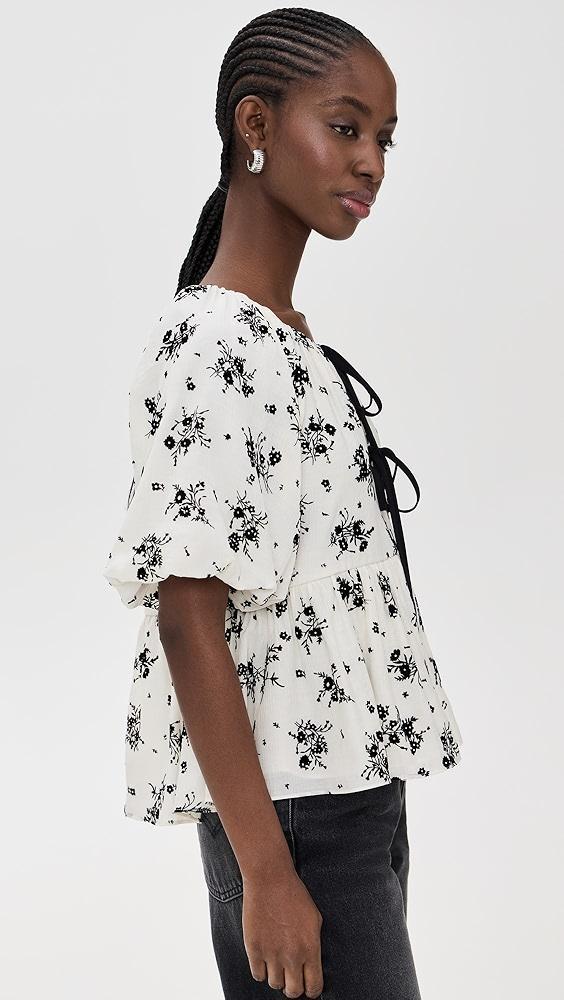 English Factory Flower Printed Puff Sleeve Top | Shopbop Product Image
