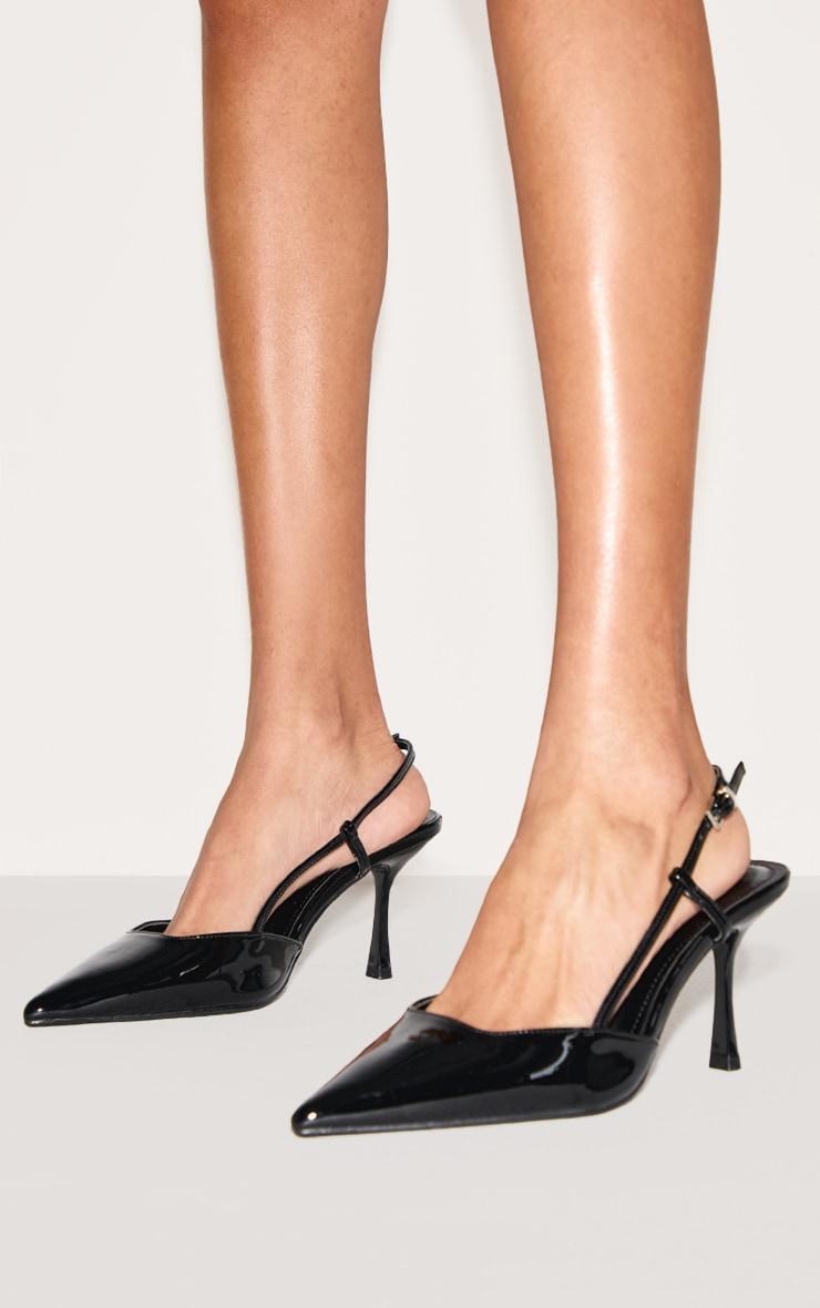 Black Patent Wide Fit Point Toe High Stiletto Court Heels Product Image