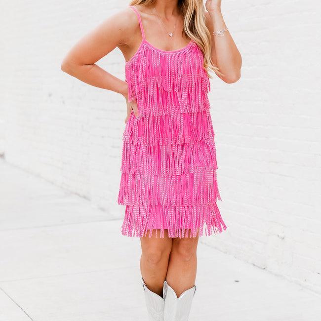 Always Have Fun Fuchsia Studded Fringe Mini Tank Dress FINAL SALE Product Image