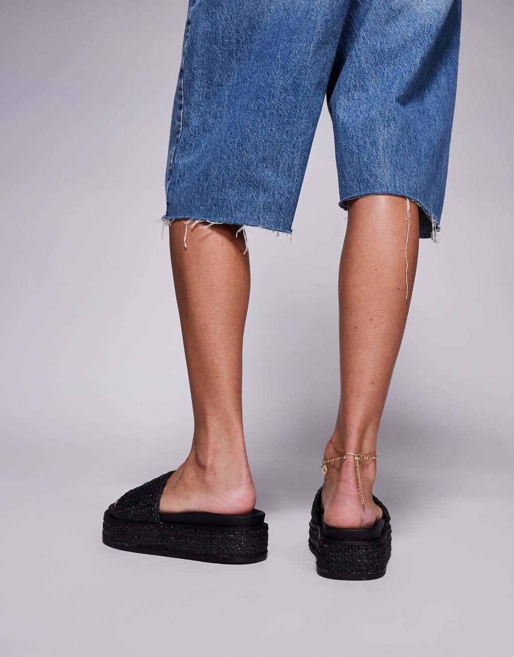 South Beach Platform Sandal in Black Raffia Product Image