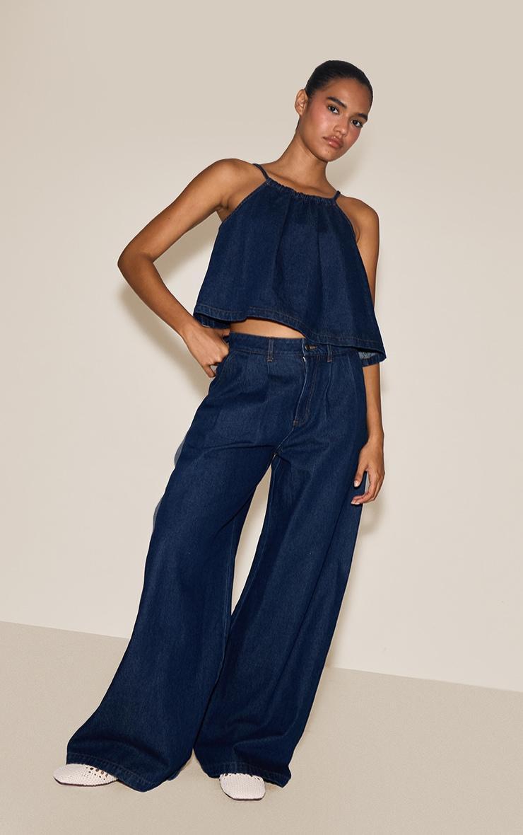 Indigo Floaty Sleeveless Denim Top Product Image