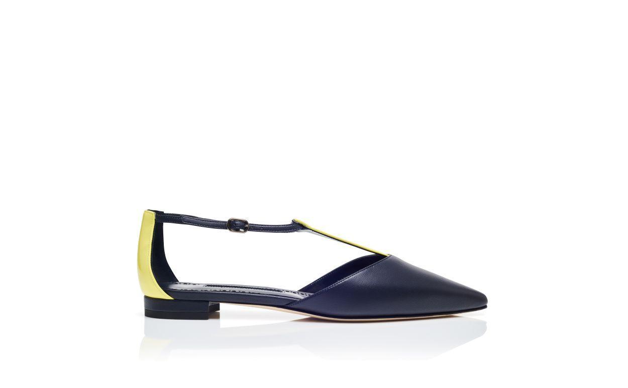 AKINO Navy Blue and Yellow Nappa Leather Flat Pumps Product Image