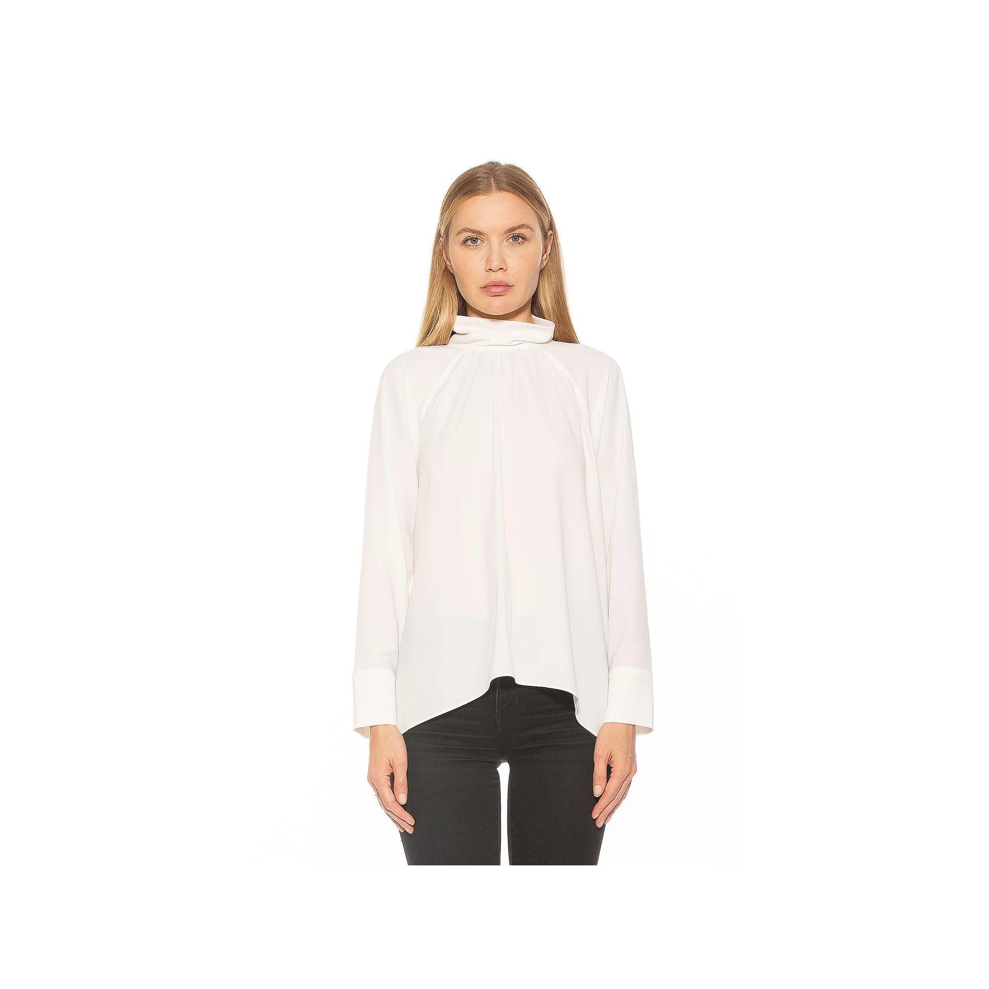 Women's ALEXIA ADMOR Danielle Mockneck Draped Flowy Blouse, Size: Large, Ivory Product Image