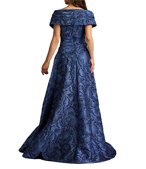 Tadashi Shoji Off-The-Shoulder Drape Front Floral Jacquard A-Line Gown Product Image