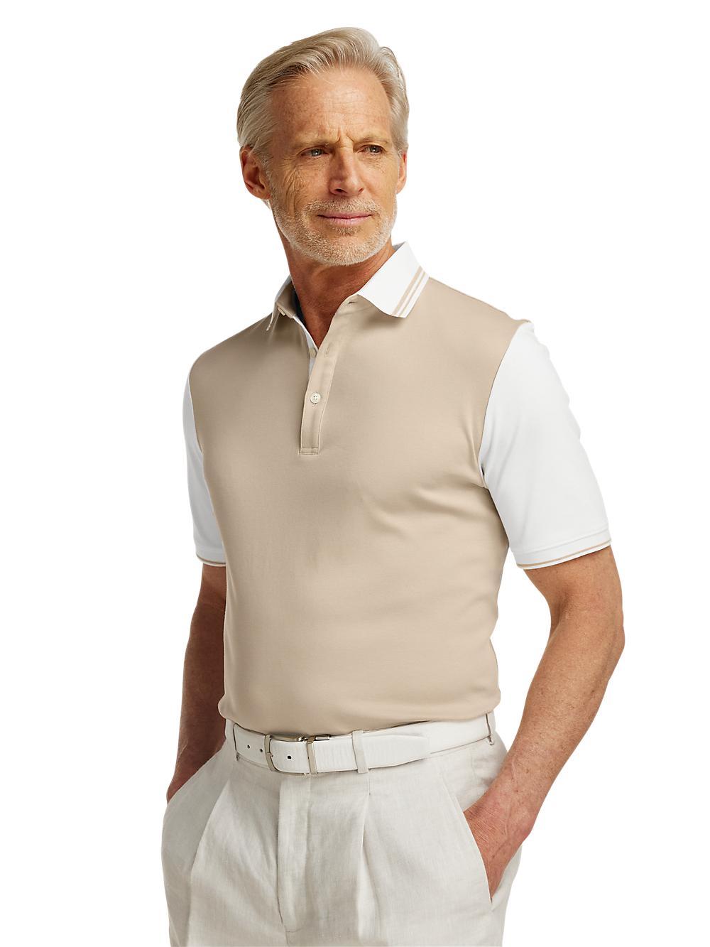 Cotton Three Button Polo - Tan Product Image
