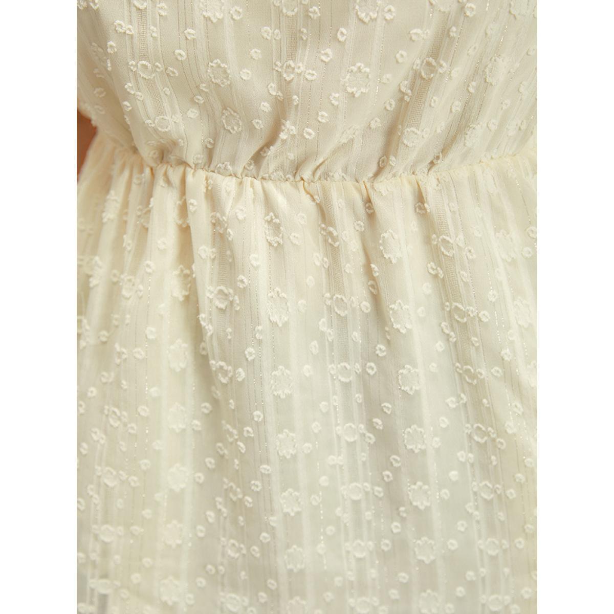 Plus Size Ivory Plisse Mesh Square Neck Elastic Waist Blouse Women Elegant Short sleeve Square Neck Dailywear Blouses BloomChic 10/M Product Image