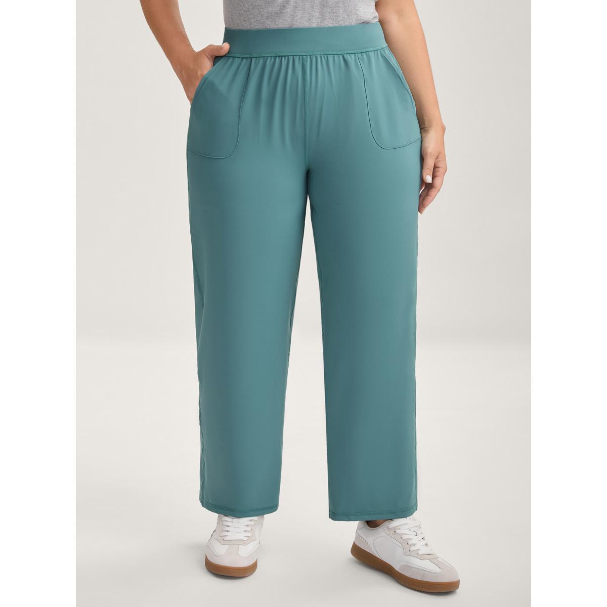 Plus Size Stretchy Pull-On Straight-Leg Pants Women Cerulean Casual Straight Leg Mid Rise Everyday-Casual Pants BloomChic 22-24/3X Product Image