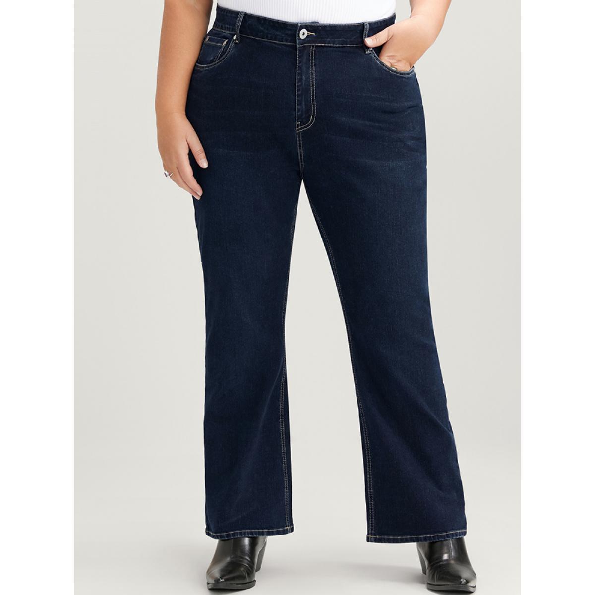 Plus Size Bootcut Very Stretchy High Rise Dark Wash Full Jeans Women DarkBlue Office Plain High stretch Pocket Jeans BloomChic 20/2X Product Image
