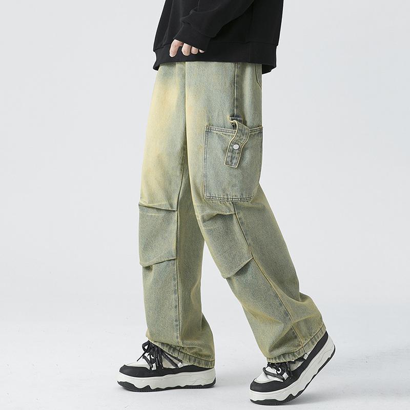 Sopula Men's Mud Yellow Washed Retro Street Work Jeans Product Image