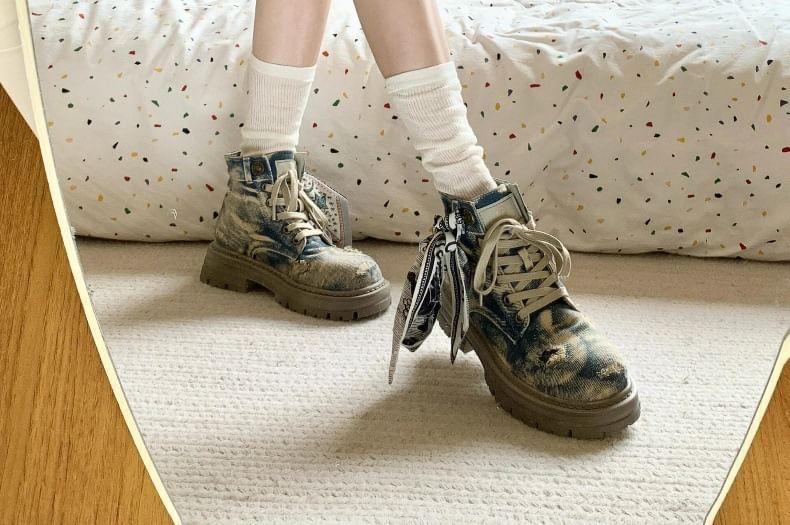 Denim Lace-Up Short Boots Product Image