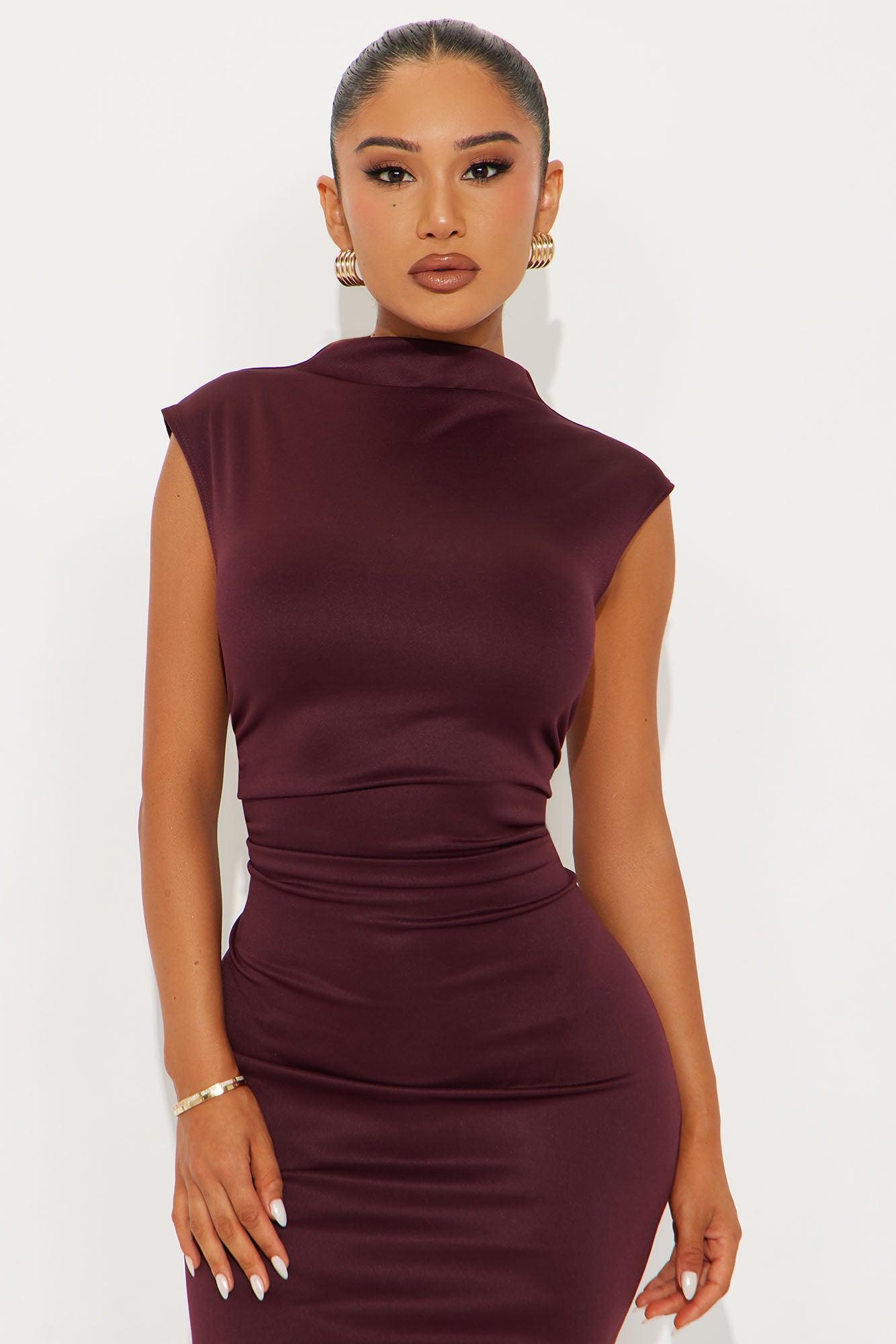 Adeline Mock Neck Maxi Dress - Plum Product Image