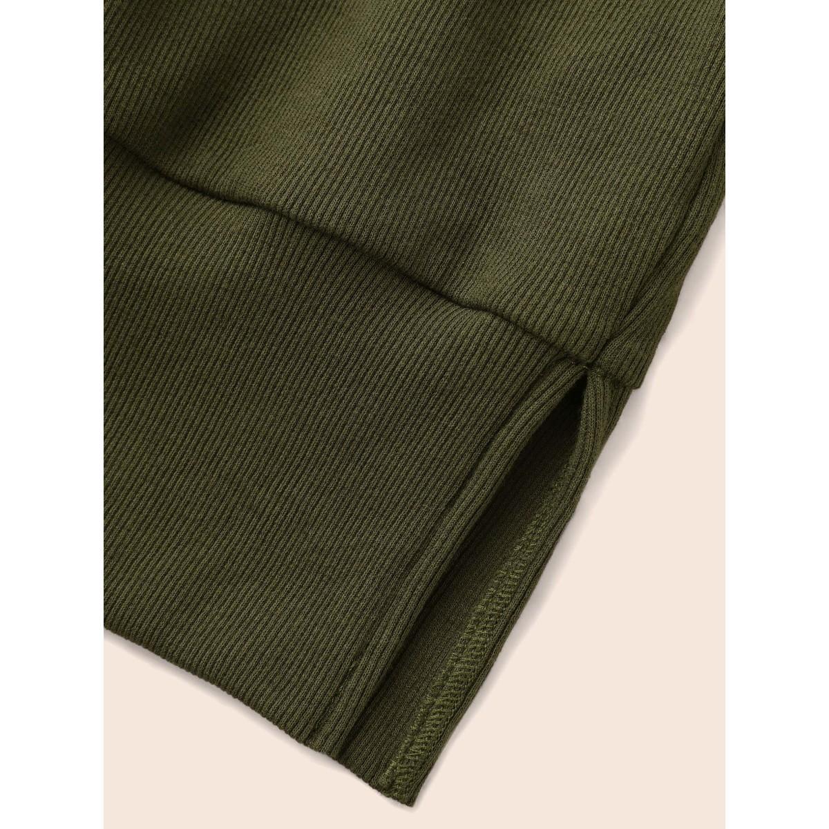 Plus Size Crew Neck Patchwork Split Hem T-shirt Women ArmyGreen Casual Patchwork Round Neck Everyday Sweatshirts BloomChic 18-20/2X Product Image