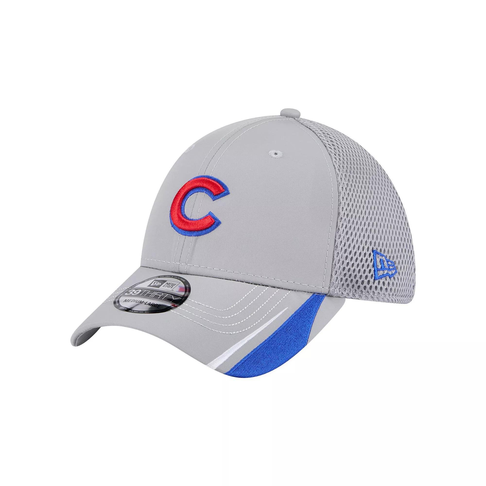 Men's New Era  Gray Chicago Cubs Linear 39THIRTY Flex-Fit Hat, Size: Medium/Large, Grey Product Image