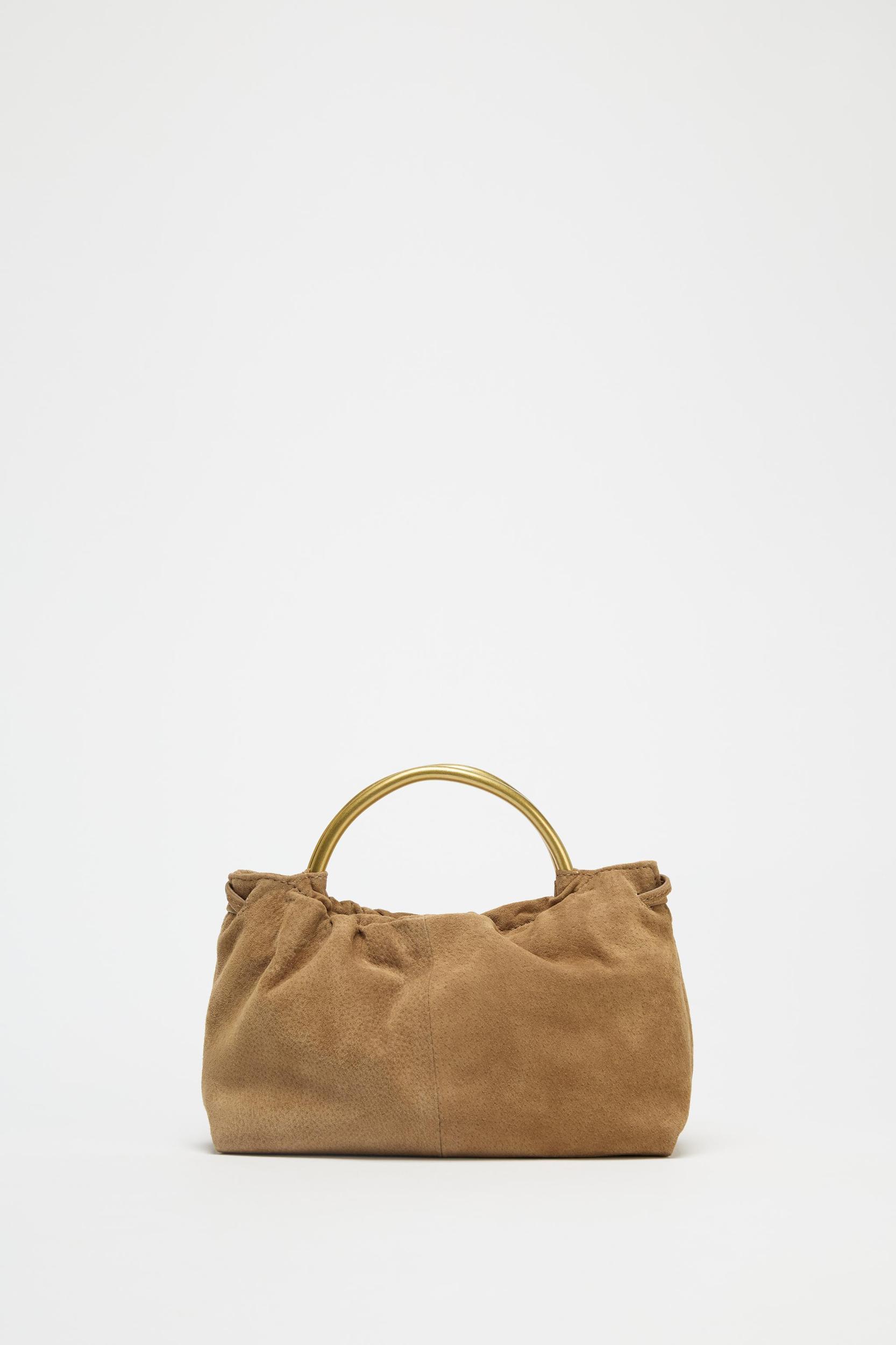 SPLIT LEATHER MINI BOWLING BAG WITH METAL HANDLE Product Image