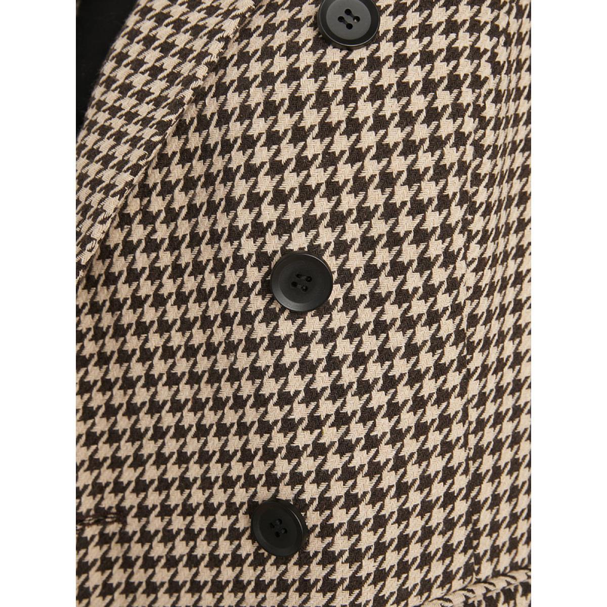Plus Size Houndstooth Suit Collar Pocket Button Down Coat Women LightBrown Office Button Ladies Work Winter Coats BloomChic 10/M Product Image