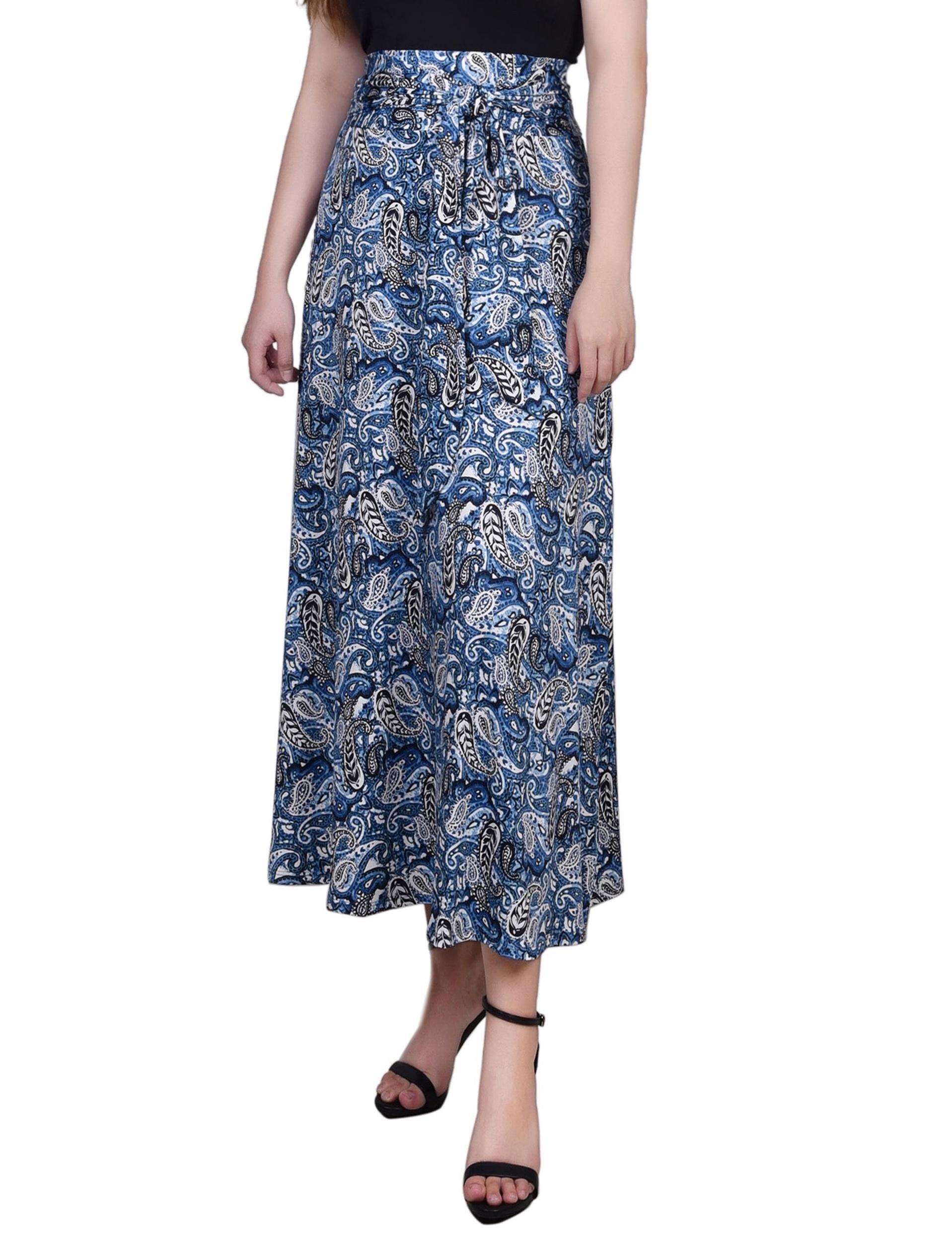 Black Blue Paisley Maxi Skirt With Sash Waist Tie - Petite Product Image