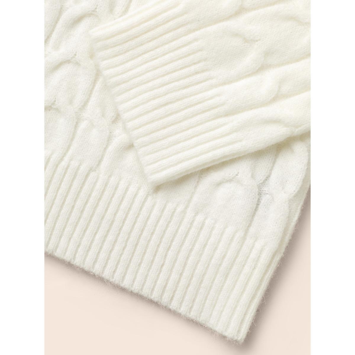 Plus Size Supersoft Essentials Holiday Cable Knit Pullover Ivory Women Casual Loose Long Sleeve Round Neck Everyday Pullovers BloomChic 22-24/3X Product Image
