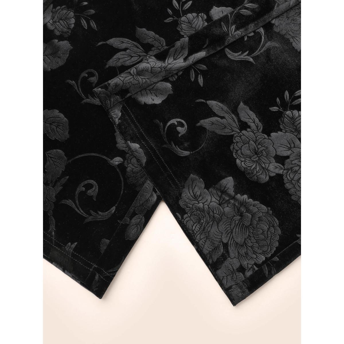 Plus Size Velvet Floral Mid Rise Bootcut Leggings Women Black Elegant Medium stretch Bootcut Mid Rise Everyday Leggings BloomChic 22-24/3X Product Image
