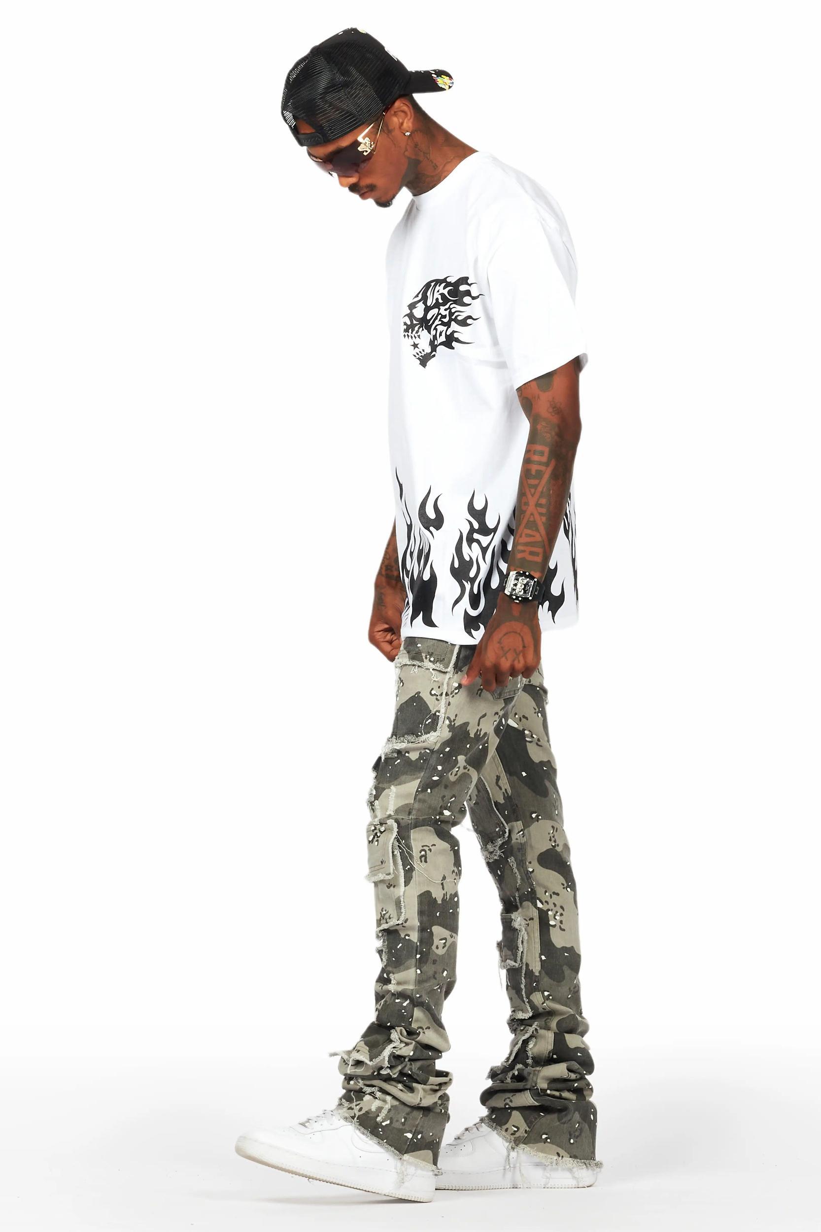 Petrus Grey Camo Super Stacked Flare Jean Male Product Image