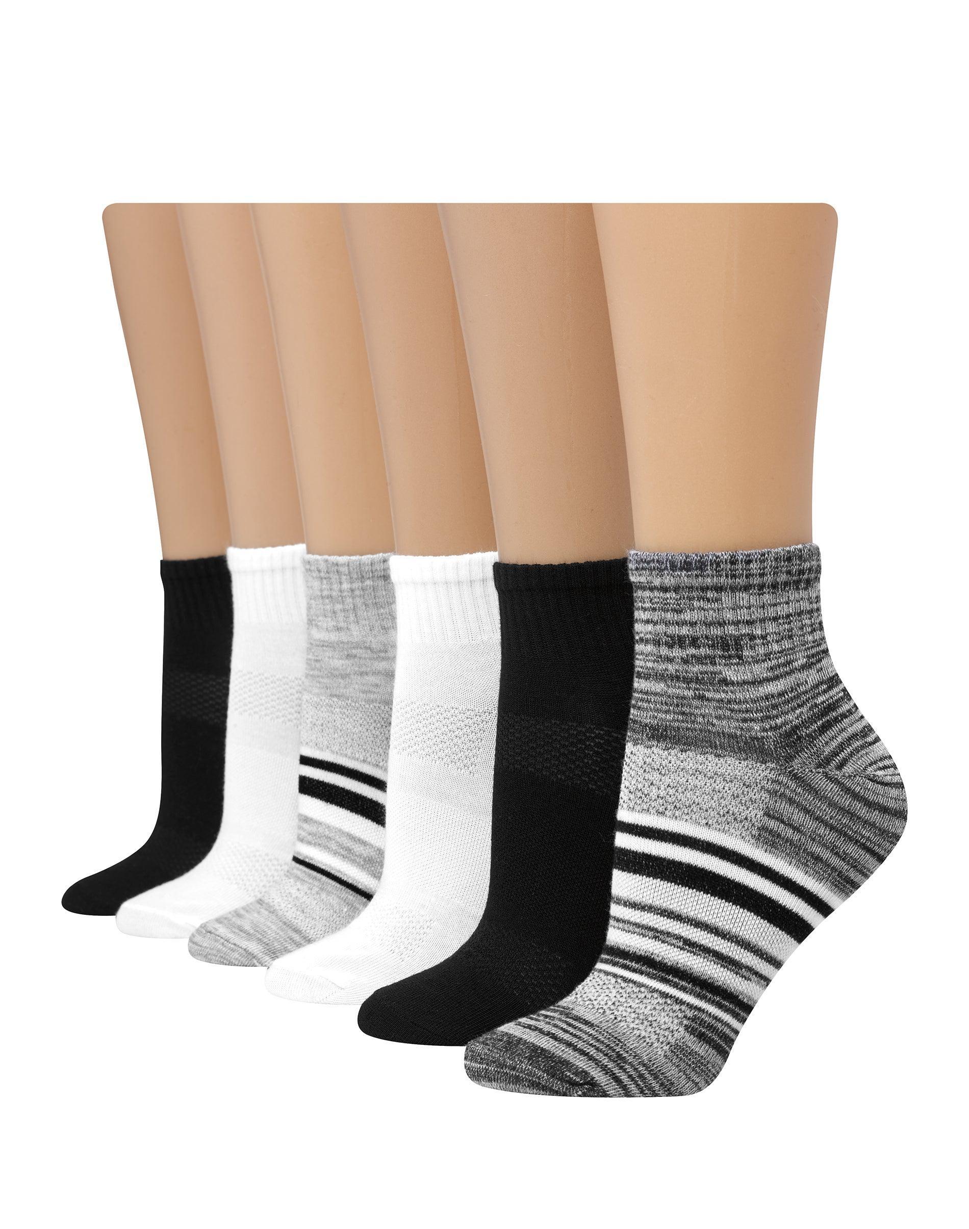 Hanes X-Temp Womens Ankle Socks, 6-Pairs White Assorted Stripes 5-9 Product Image