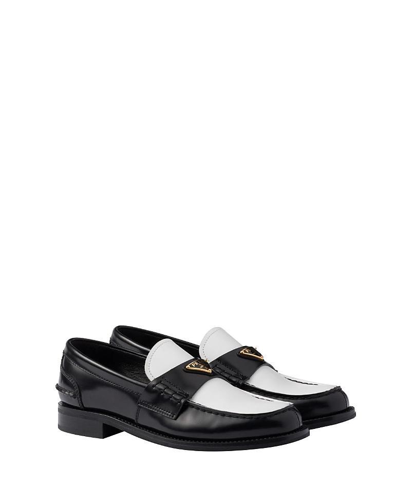 Prada Womens Two-Tone Brushed Leather Loafers Product Image