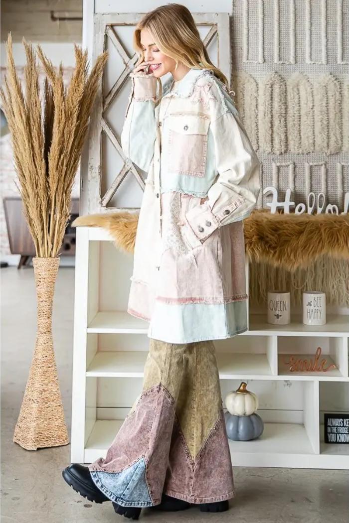 Star Patched Mixed Fabric Jacket Product Image