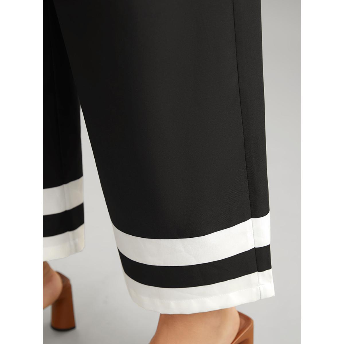 Plus Size Contrast Trim Slant Pocket Elastic Waist Pants Women Black Vacation Straight Leg High Rise Dailywear Pants BloomChic 14-16/1X Product Image