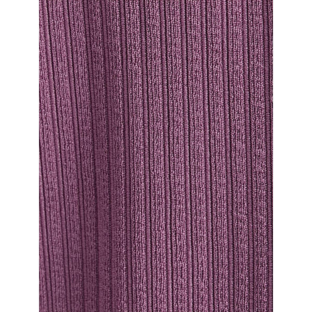 Plus Size Solid Polo Neck Rib Knit Long Tee Mauve Women Elegant Plain Shirt collar Loose Dailywear T-shirts BloomChic 22-24/3X Product Image