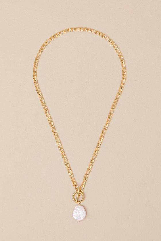 Jade Gold Pearl Chain Link Toggle Necklace Product Image
