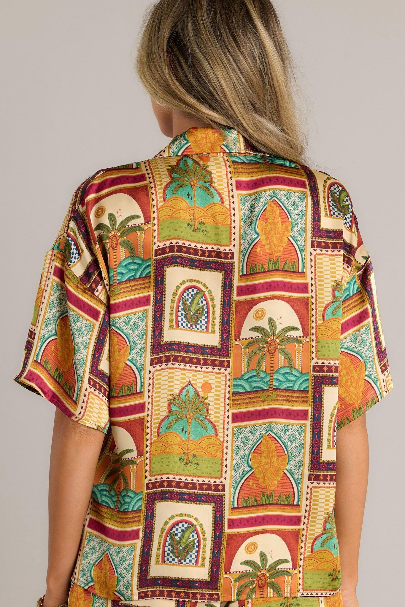 Exotic Escape Tropical Print Multi Button Front Top Product Image
