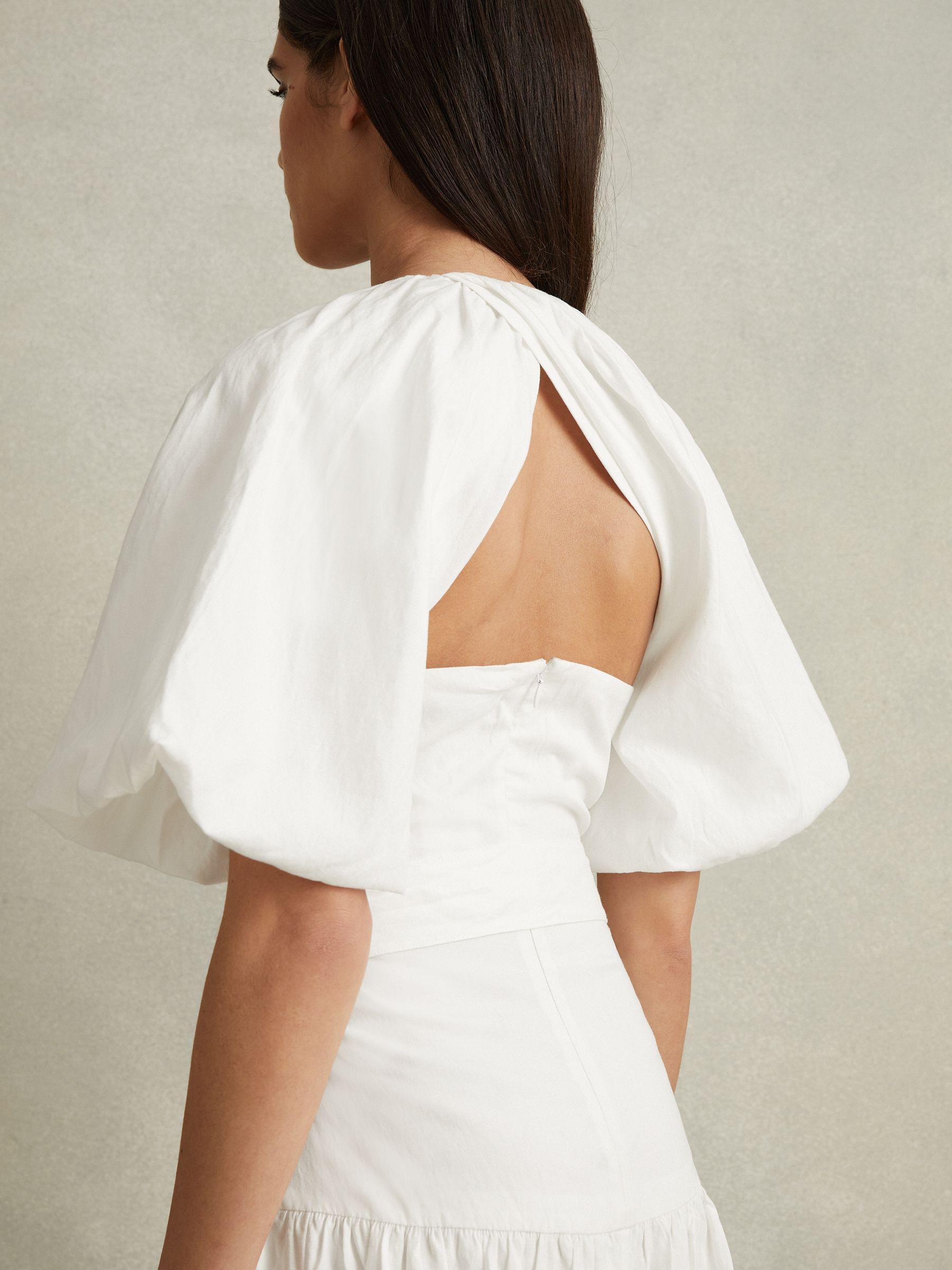 Petite Lyocell Blend Puff Sleeve Midi Dress in White Product Image
