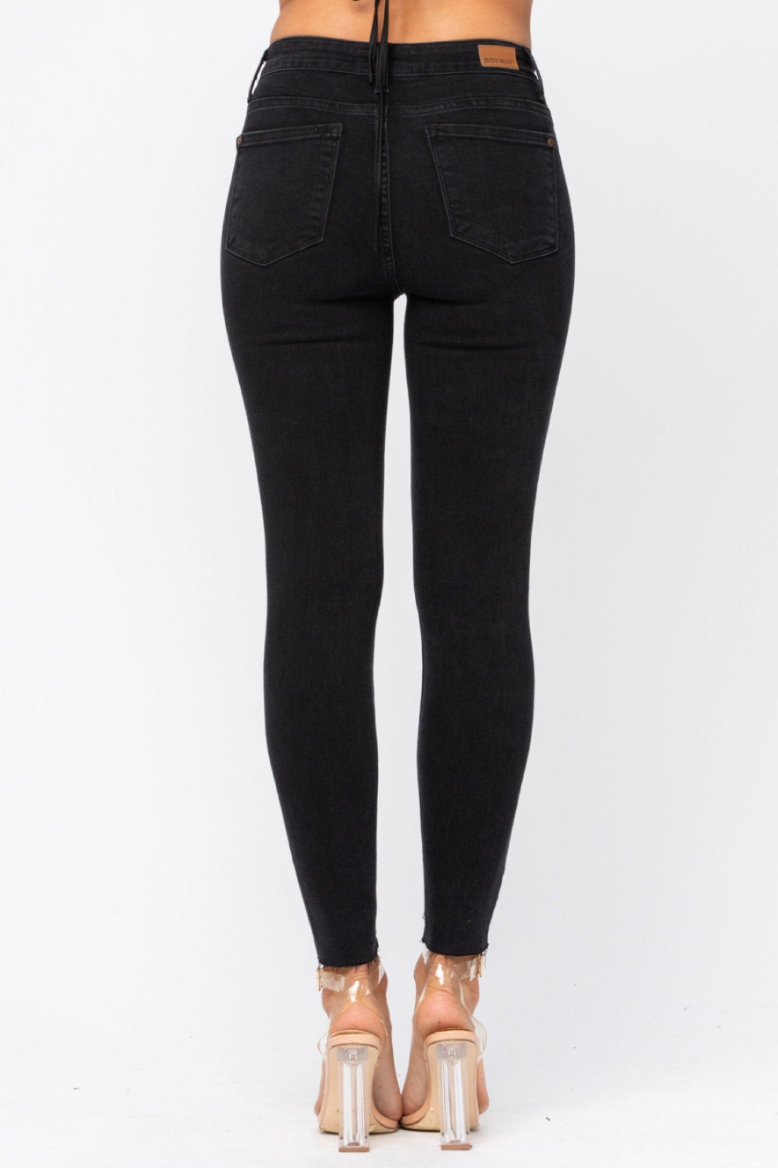 82168   Juliana Black Mid-Rise Skinny Leopard Patch Judy Blue Jeans Product Image