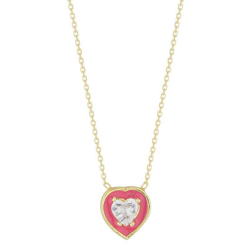 Sunkissed Sterling Cubic Zirconia Heart Pendant Necklace, Women's, Size: 18", Gold Tone Pink Product Image