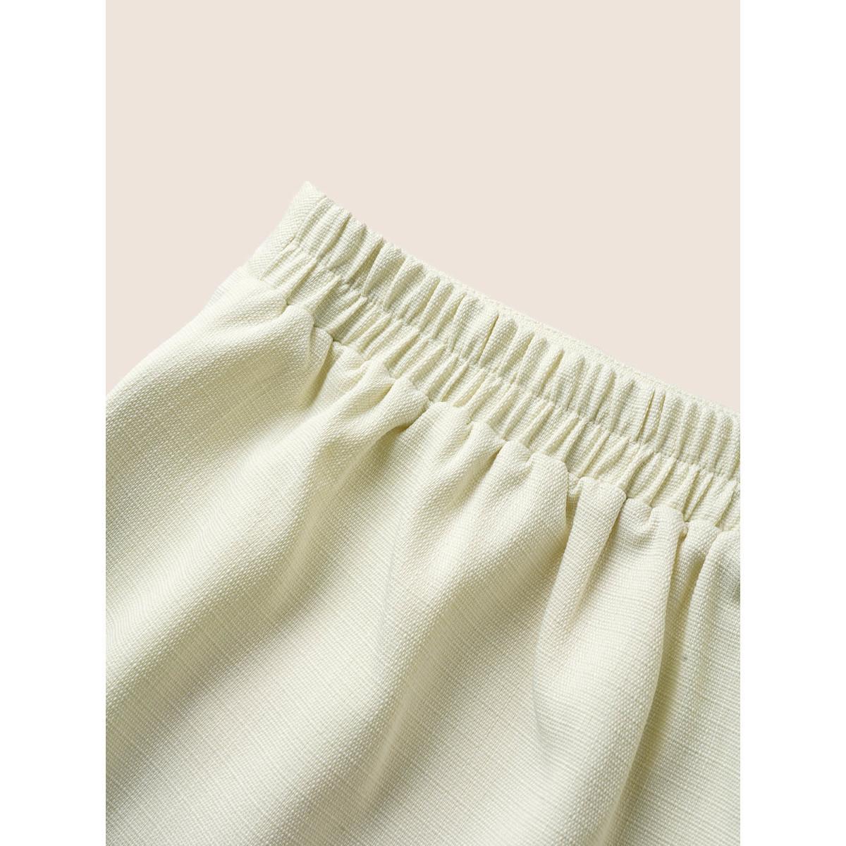 Plus Size Plain Textured Elastic Waist High Rise Shorts Women Beige Casual Non Loose Everyday Shorts BloomChic 22-24/3X Product Image