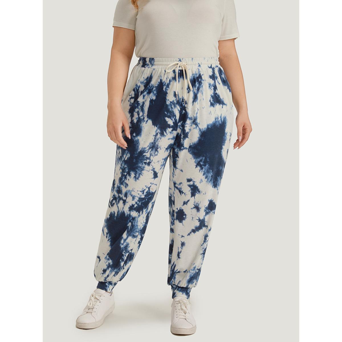 Tie Dye Pocket Drawstring Carrot Sweatpants Blue Plus Size Women Casual Dailywear Tie Dye 26/4X Bloomchic Product Image