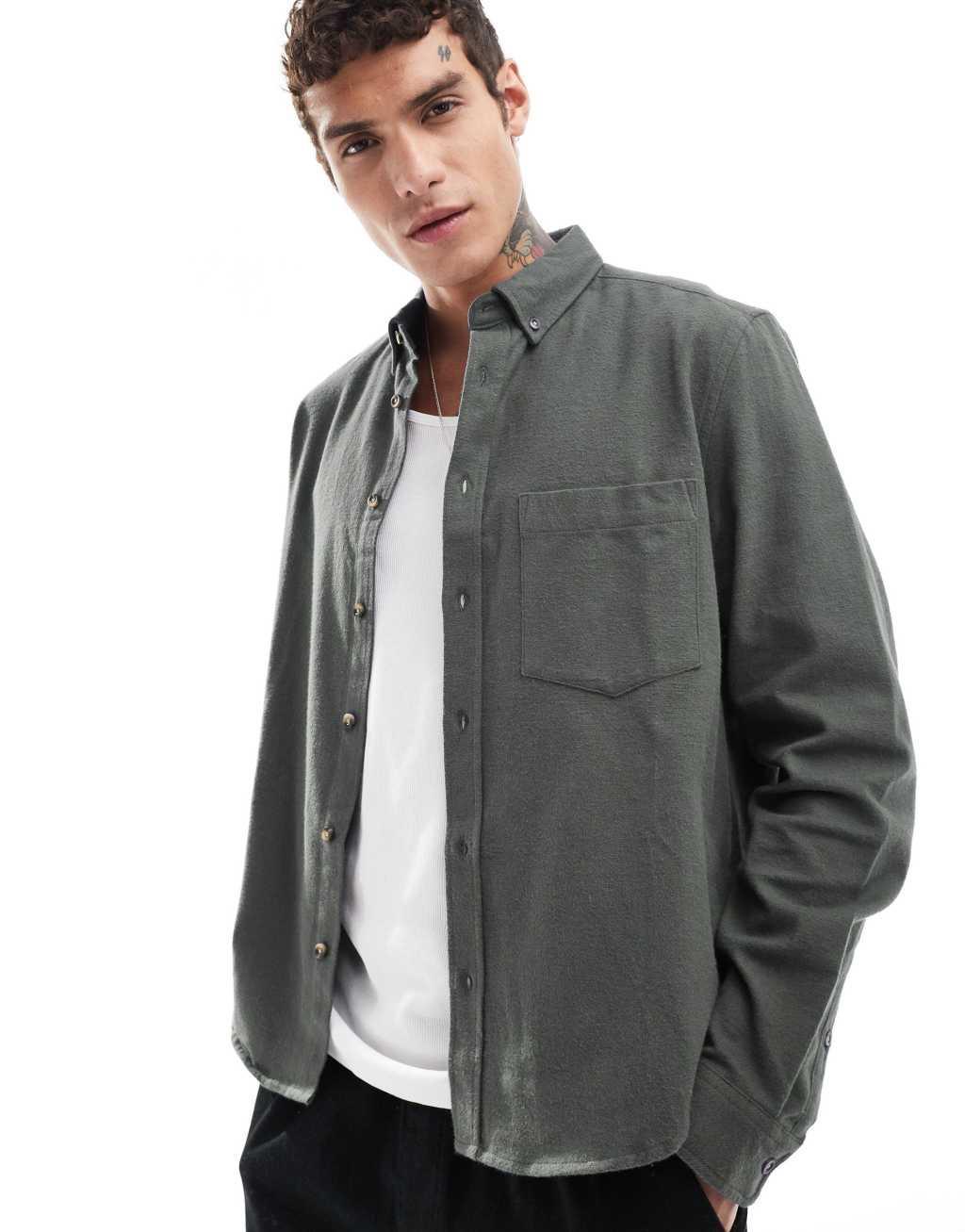 ASOS DESIGN relaxed boxy fit brushed oxford shirt in green Product Image