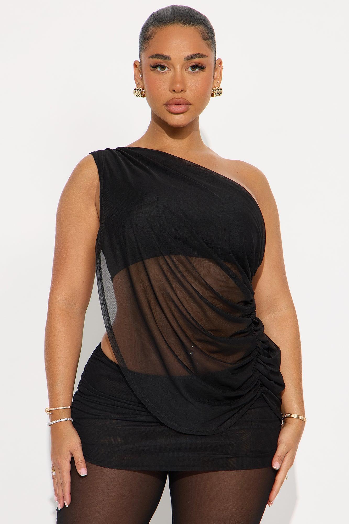 Anastasia One Shoulder Mesh Pant Set  - Black Product Image