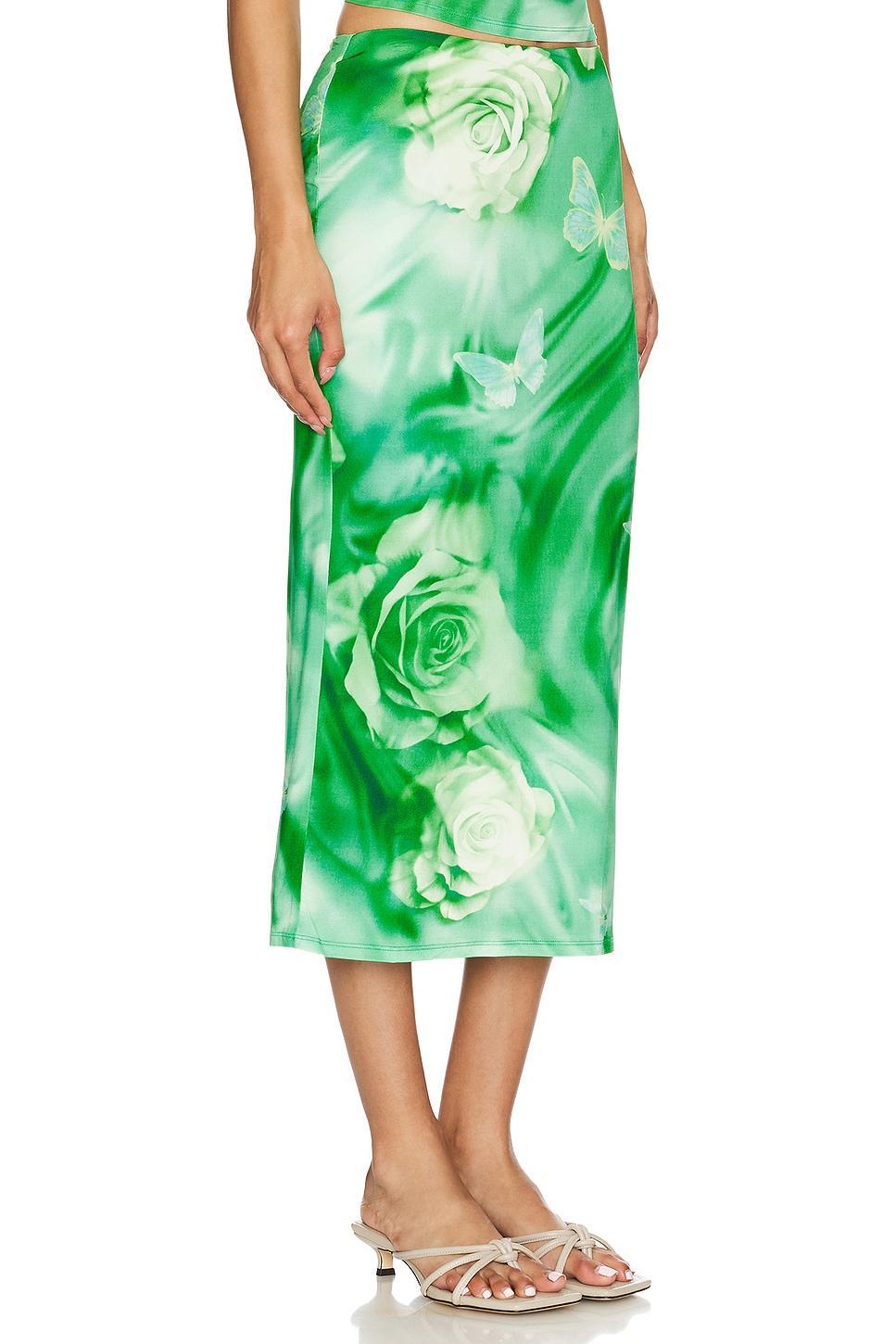 Lovers and Friends Zura Midi Skirt in Green Rose Swirl Product Image