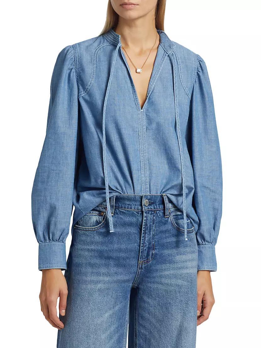 Kuka Cotton Chambray Tieneck Blouse Product Image