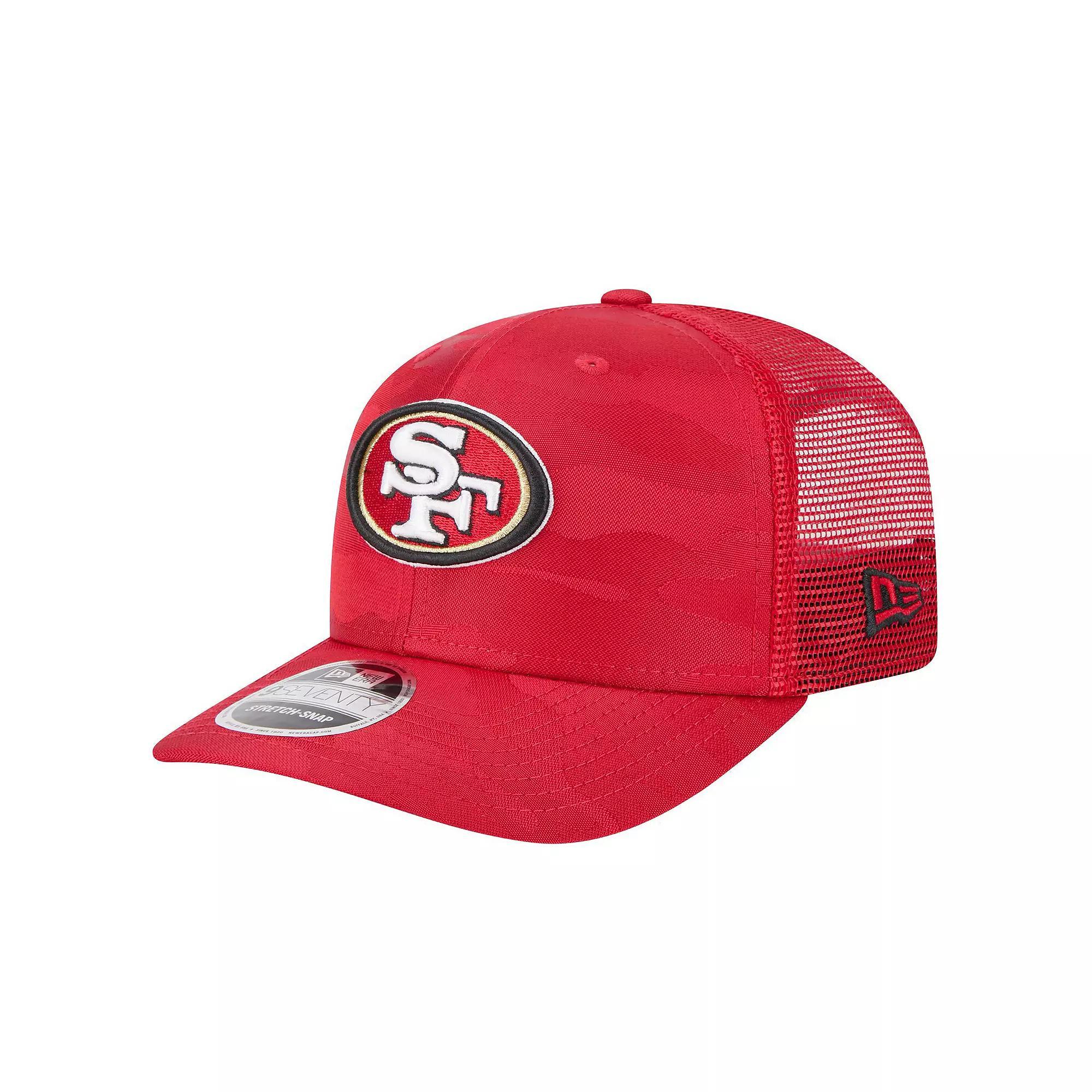 Mens New Era Scarlet San Francisco 49ers Adventure Camo Trucker 9SEVENTY Stretch-Snap Adjustable Hat Product Image