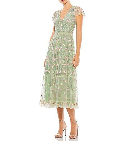 Mac Duggal Short Flutter Sleeve Plunge V-Neck Floral Print A Product Image